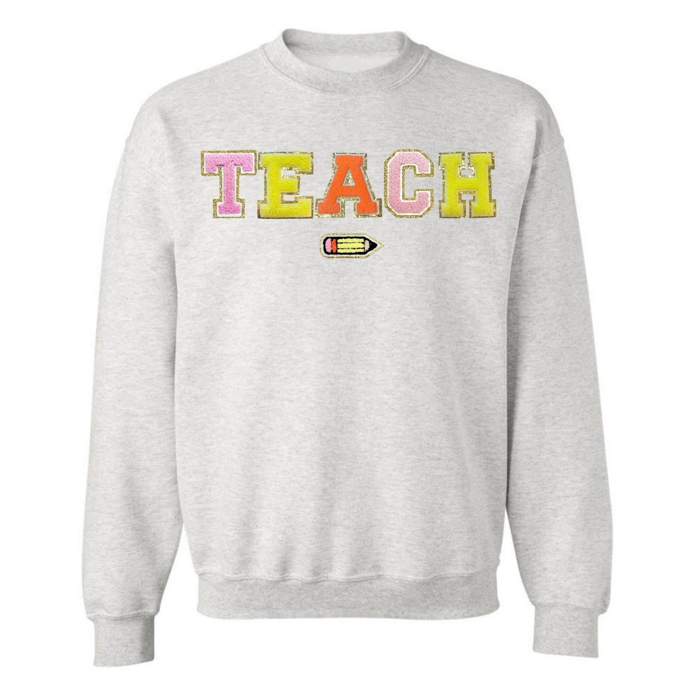 Teach Pencil Letter Patch Crewneck Sweatshirt