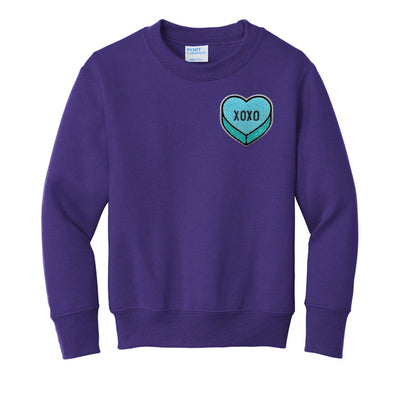 Kids 'Tiffany Blue XOXO Candy Heart' Letter Patch Crewneck Sweatshirt