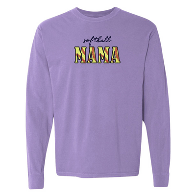 Glitter Embroidery 'Softball Mama/Mom' Long Sleeve T-Shirt