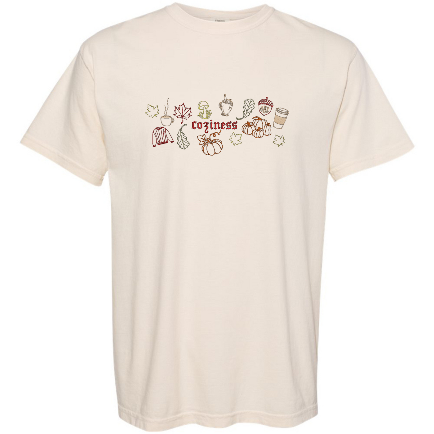 Monogrammed 'Fall Coziness' Embroidered T-Shirt