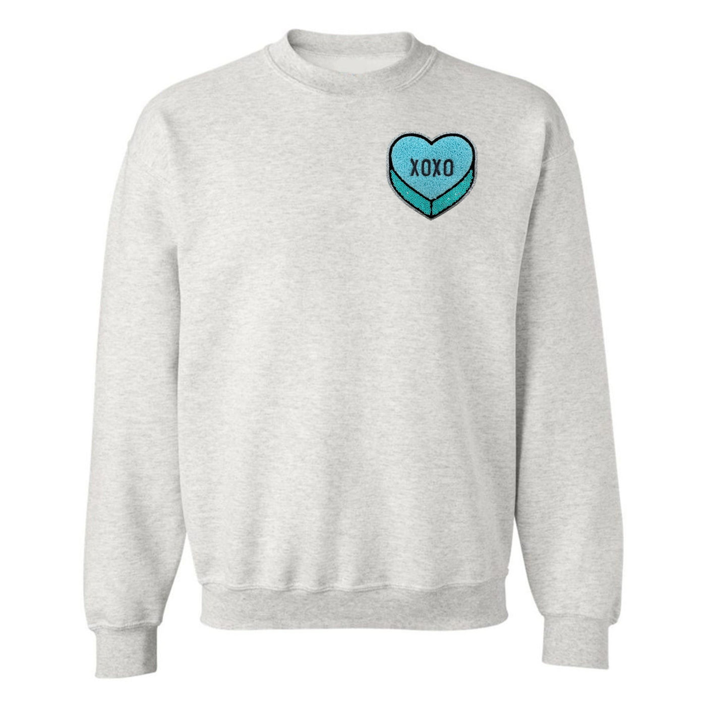 'Tiffany Blue XOXO Candy Heart' Letter Patch Crewneck Sweatshirt