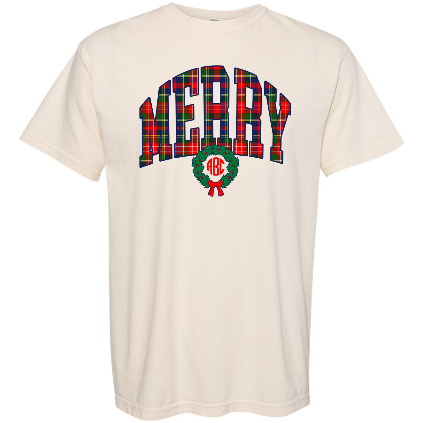 Monogrammed 'Plaid Merry' T-Shirt