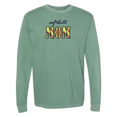 Glitter Embroidery 'Softball Mama/Mom' Long Sleeve T-Shirt