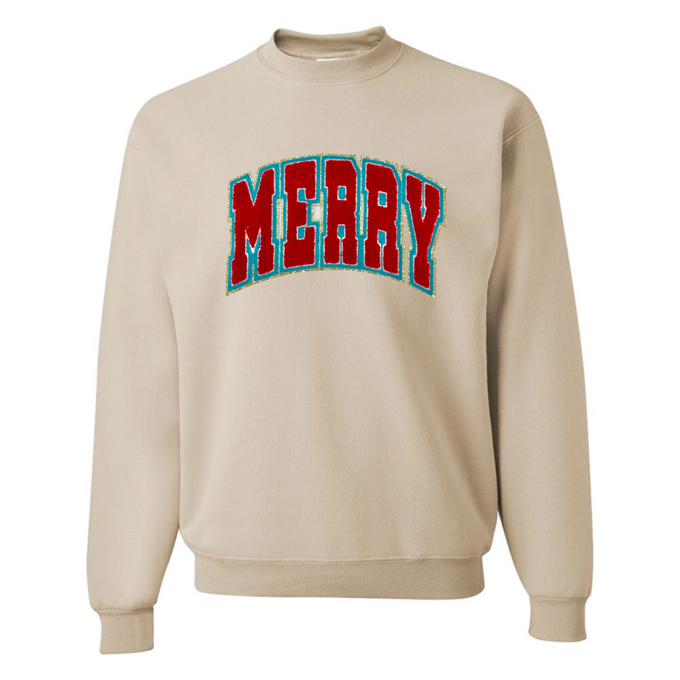 'Varsity Merry' Letter Patch Crewneck Sweatshirt