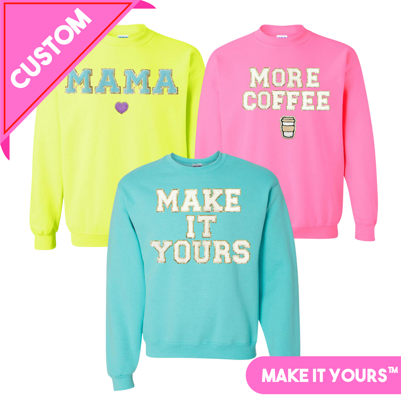Make It Yours™ Letter Patch Neon Crewneck Sweatshirt