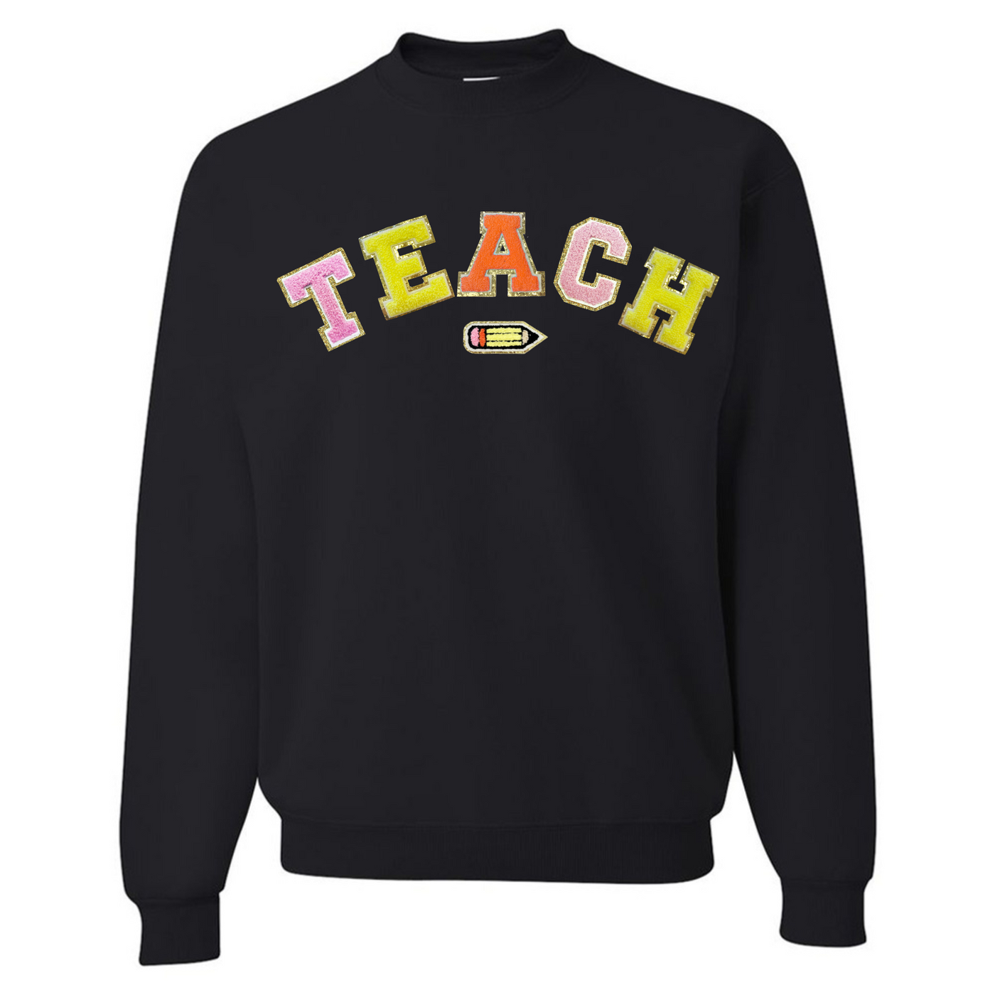 Teach Pencil Letter Patch Crewneck Sweatshirt