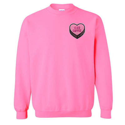 'Iced Coffee Candy Heart' Letter Patch Crewneck Sweatshirt
