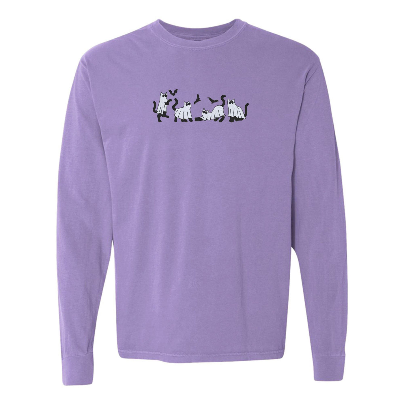 'Ghost Cats' Embroidered Long Sleeve T-Shirt