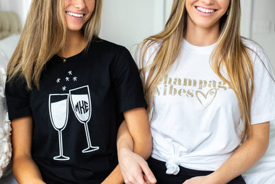 Monogrammed Glitter 'Champagne Vibes' Premium T-Shirt