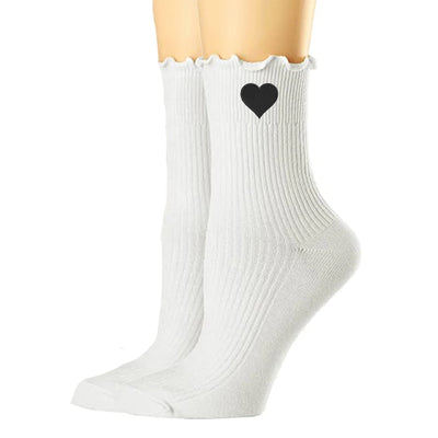 Embroidered Heart Ruffle Socks