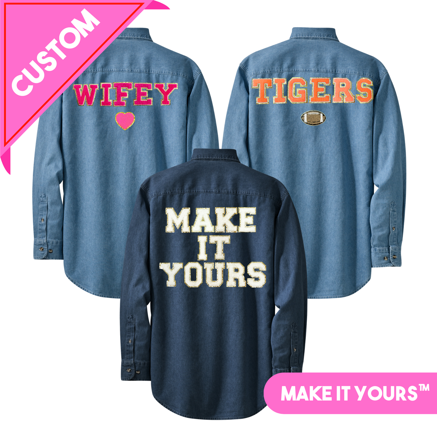 Make It Yours™ Letter Patch Oversized Denim Long Sleeve