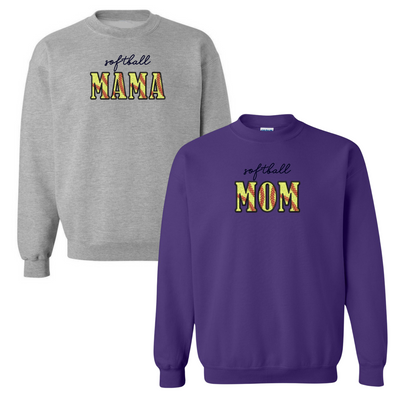 Glitter Embroidery 'Softball Mama/Mom' Crewneck Sweatshirt