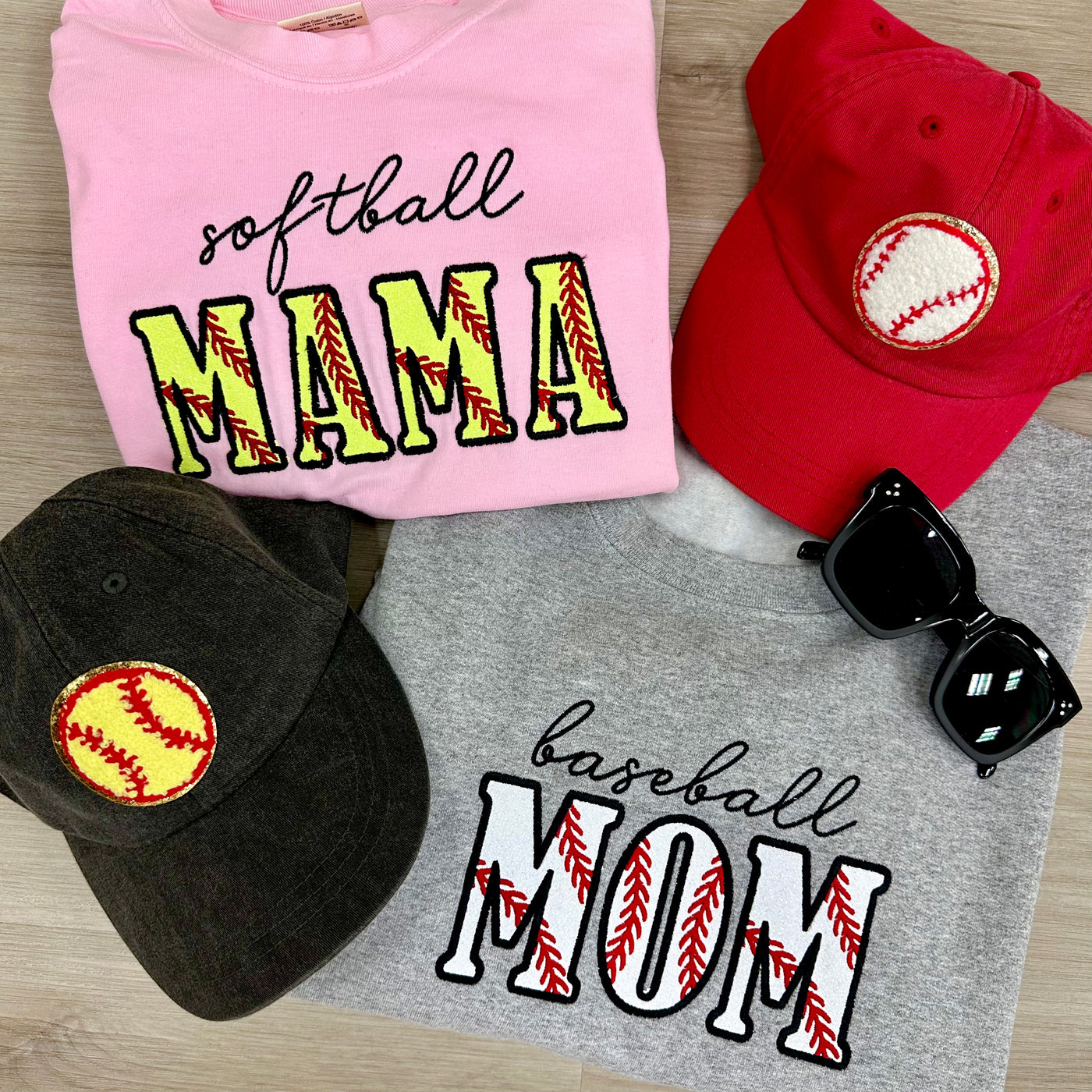 Glitter Embroidery 'Softball Mama/Mom' Crewneck Sweatshirt