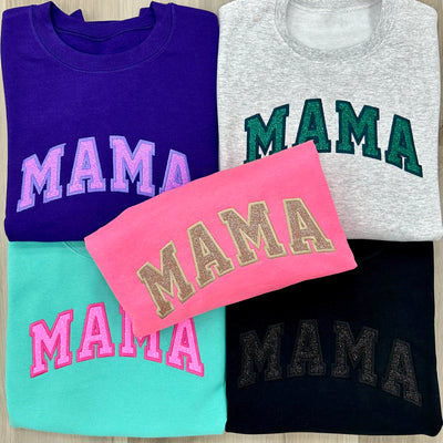Glitter Embroidery ‘Mama’ Crewneck Sweatshirt