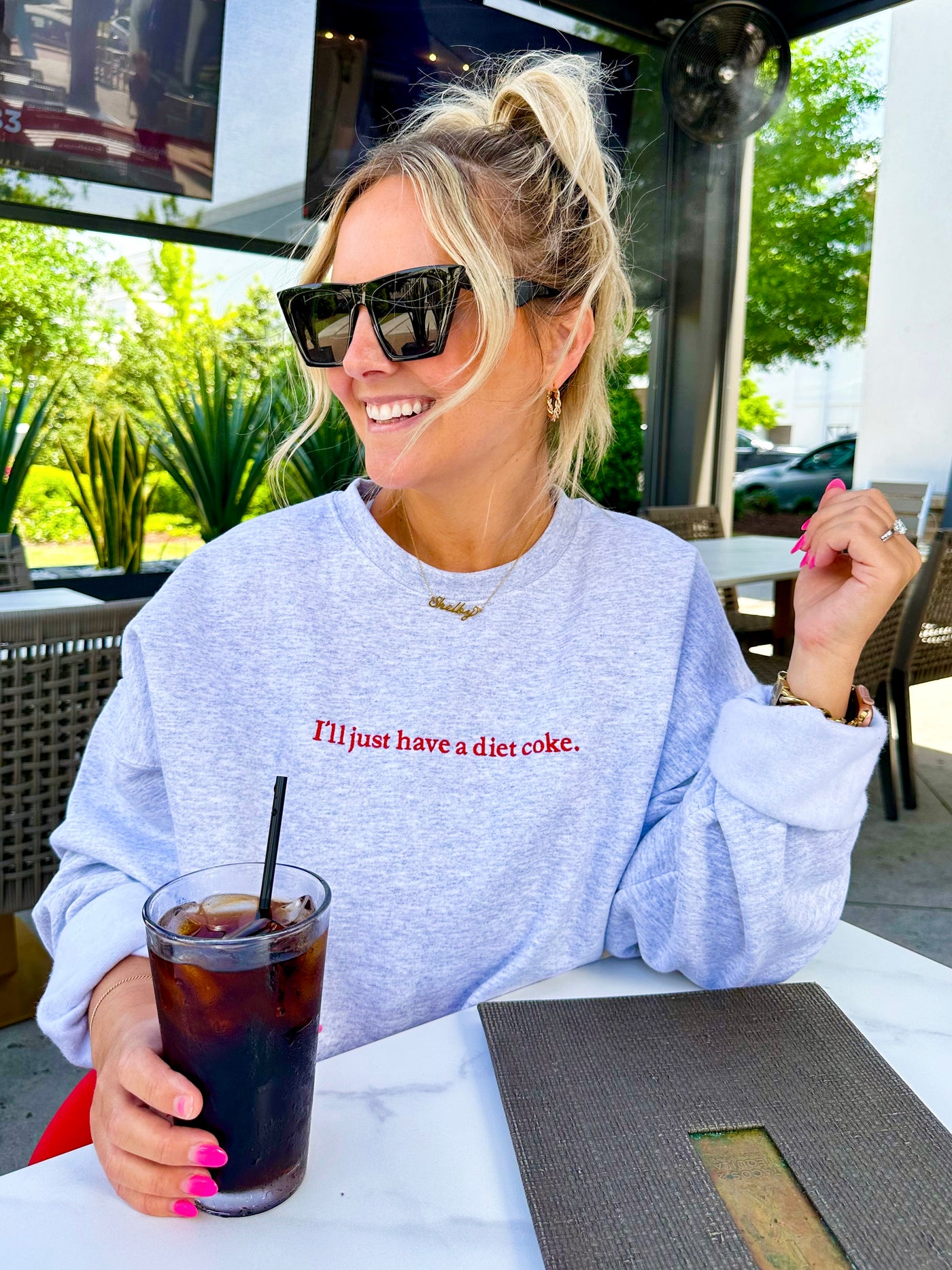 Embroidered 'I'll Just Have A Diet Coke' Crewneck Sweatshirt