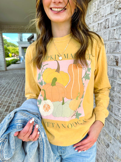 Monogrammed 'Pumpkin Market' Long Sleeve T-Shirt