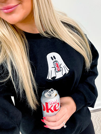 'Diet Coke Ghost' Embroidered Crewneck Sweatshirt