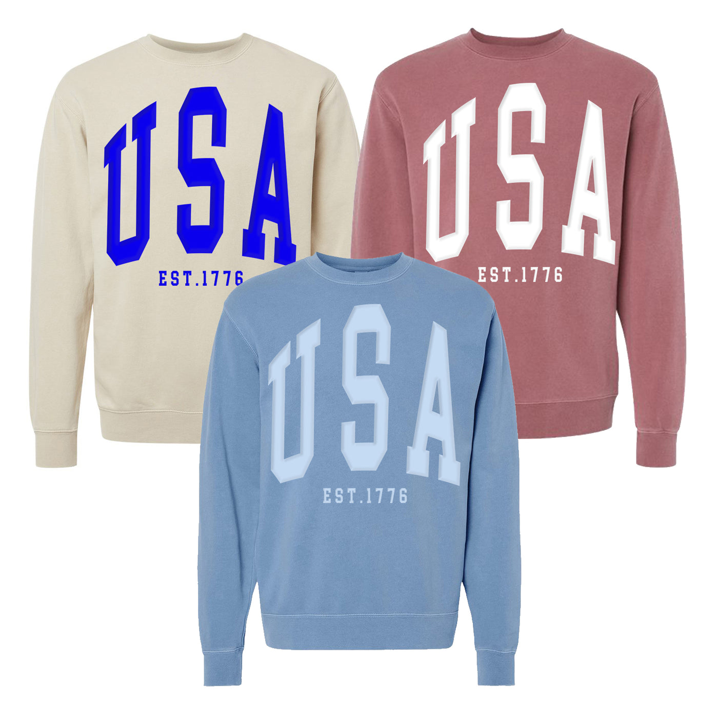 'USA' PUFF Pigment Dyed Crewneck Sweatshirt