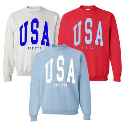 'USA' PUFF Design Crewneck Sweatshirt