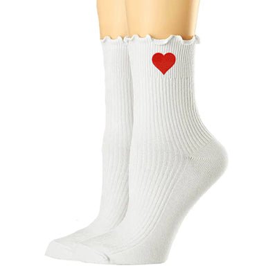 Embroidered Heart Ruffle Socks