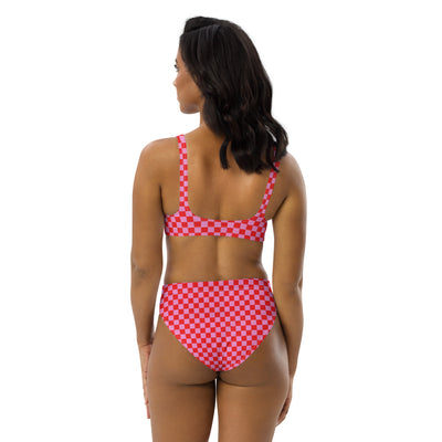 'Pink Check' High-Waisted Bikini