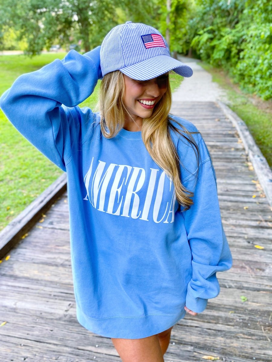 'America' PUFF Pigment Dyed Crewneck Sweatshirt - United Monograms