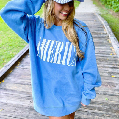 'America' PUFF Pigment Dyed Crewneck Sweatshirt - United Monograms