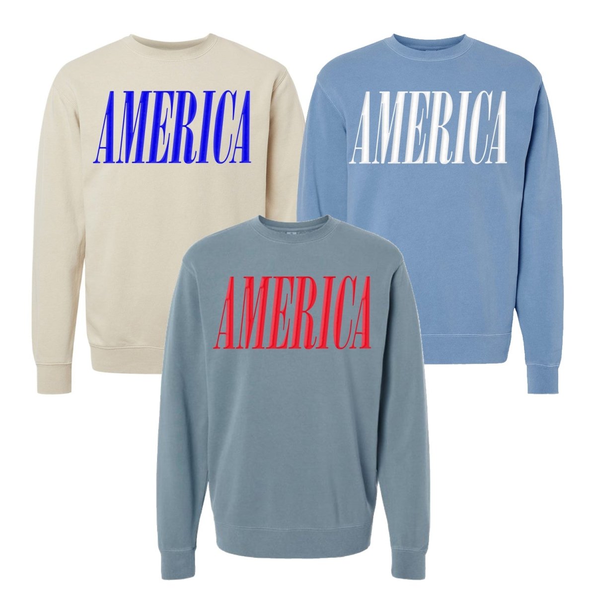 'America' PUFF Pigment Dyed Crewneck Sweatshirt - United Monograms