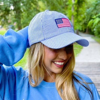 American Flag Seersucker/Gingham Hat - United Monograms