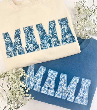 'Blue & White Chinoiserie 'Mama' Crewneck Sweatshirt - United Monograms