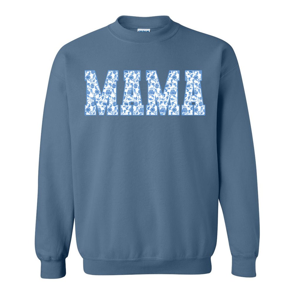 'Blue & White Chinoiserie 'Mama' Crewneck Sweatshirt - United Monograms