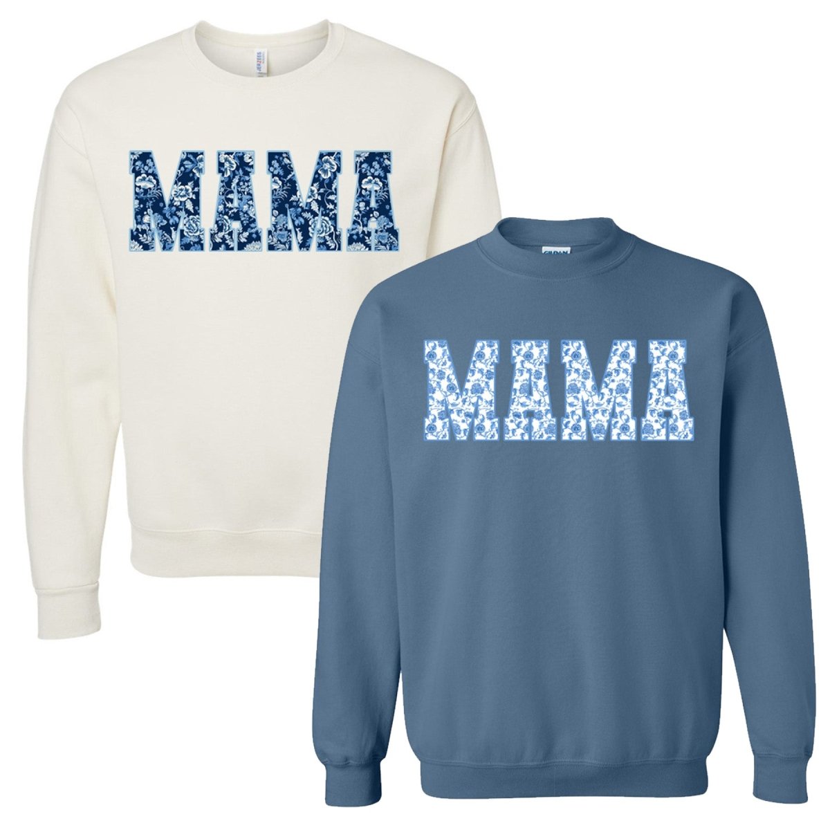 'Blue & White Chinoiserie 'Mama' Crewneck Sweatshirt - United Monograms