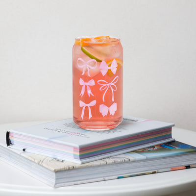 Monogrammed 'Watercolor Bows' Glass Can