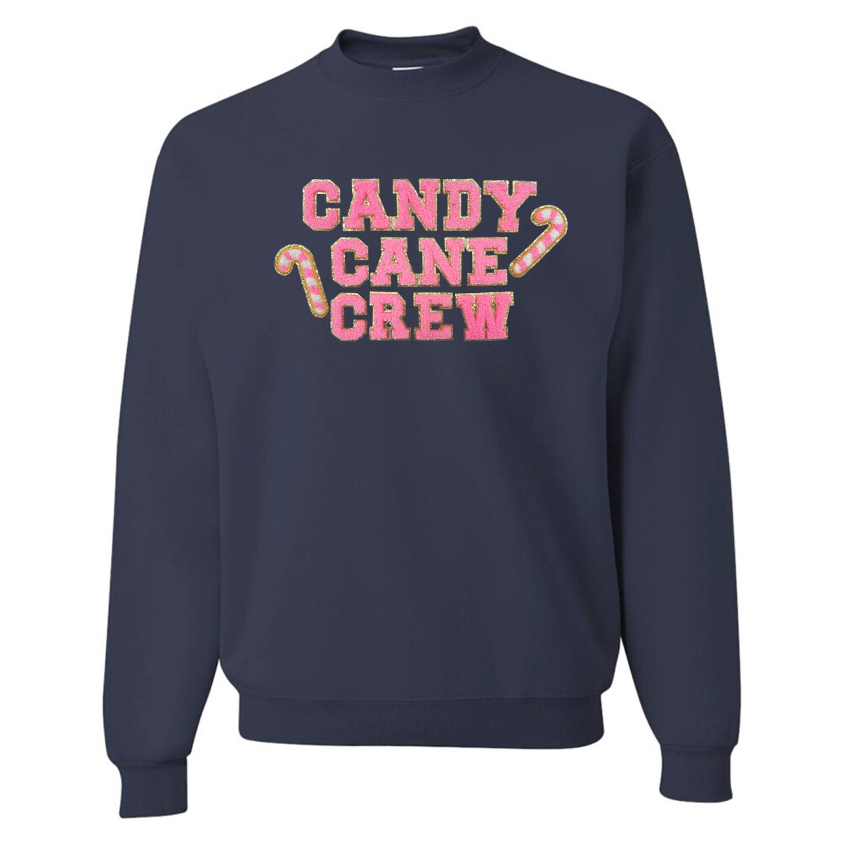 'Candy Cane Crew' Letter Patch Crewneck Sweatshirt - United Monograms