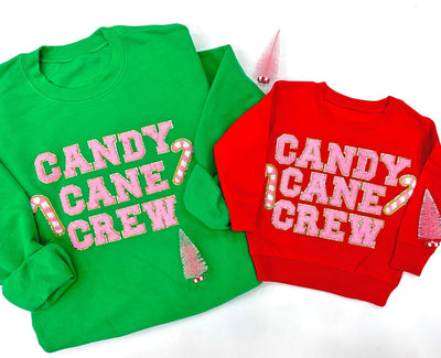 'Candy Cane Crew' Letter Patch Crewneck Sweatshirt - United Monograms