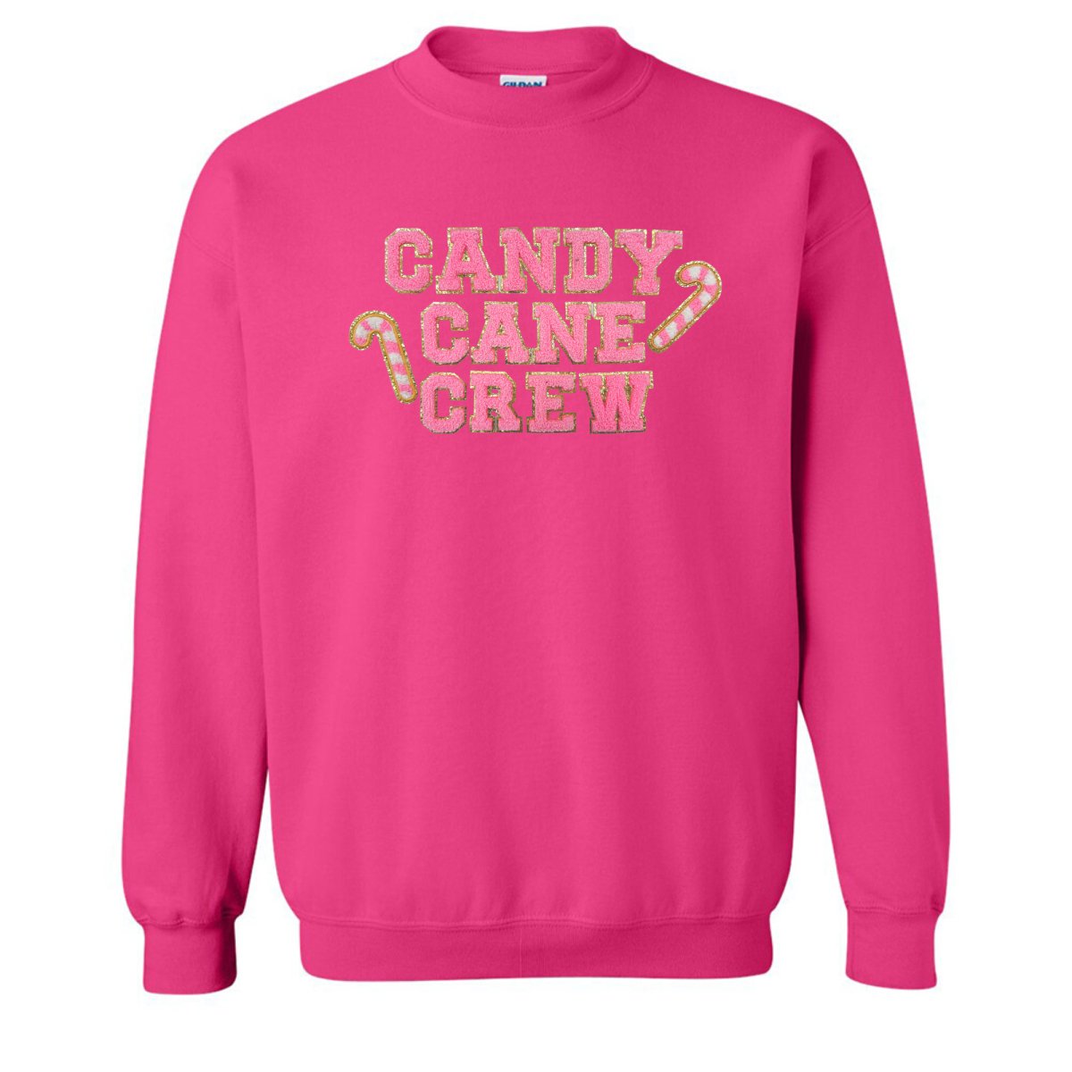 'Candy Cane Crew' Letter Patch Crewneck Sweatshirt - United Monograms