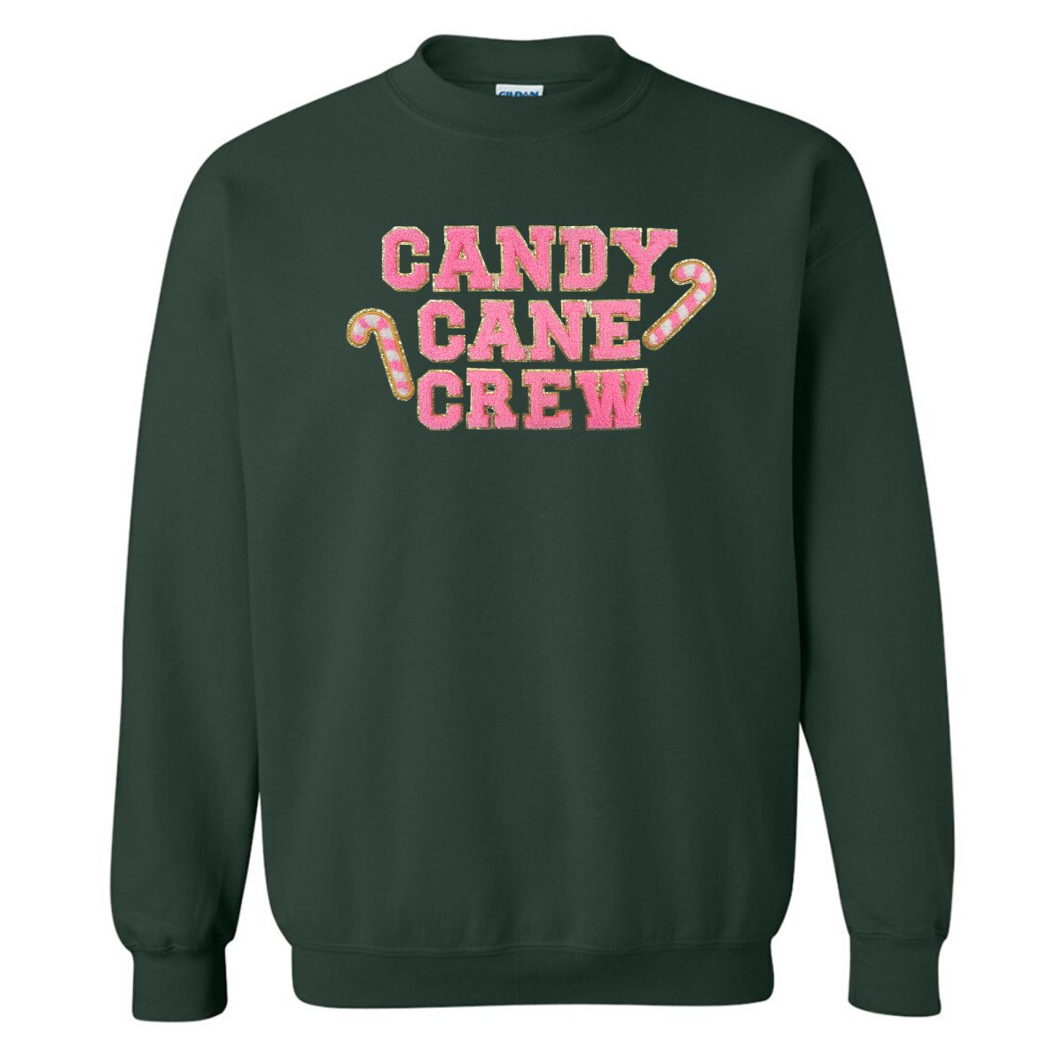 'Candy Cane Crew' Letter Patch Crewneck Sweatshirt - United Monograms