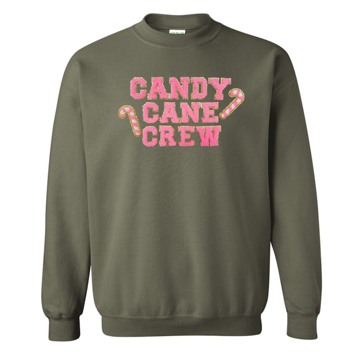 'Candy Cane Crew' Letter Patch Crewneck Sweatshirt - United Monograms
