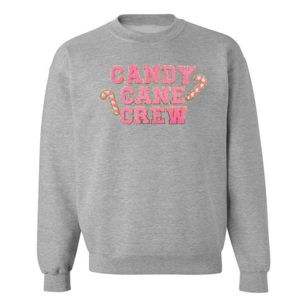 'Candy Cane Crew' Letter Patch Crewneck Sweatshirt - United Monograms