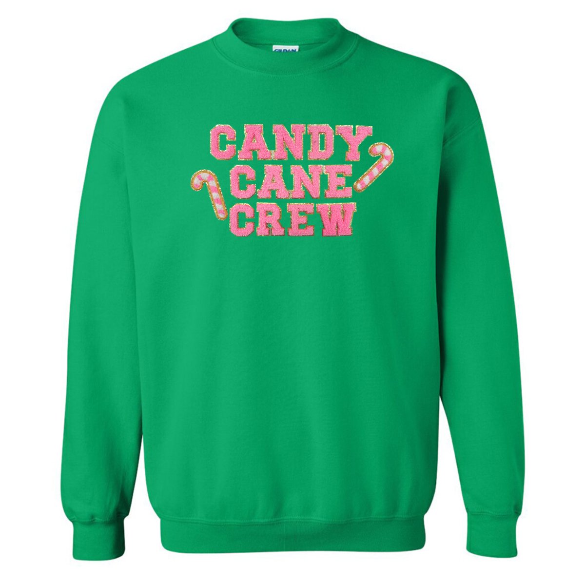 'Candy Cane Crew' Letter Patch Crewneck Sweatshirt - United Monograms