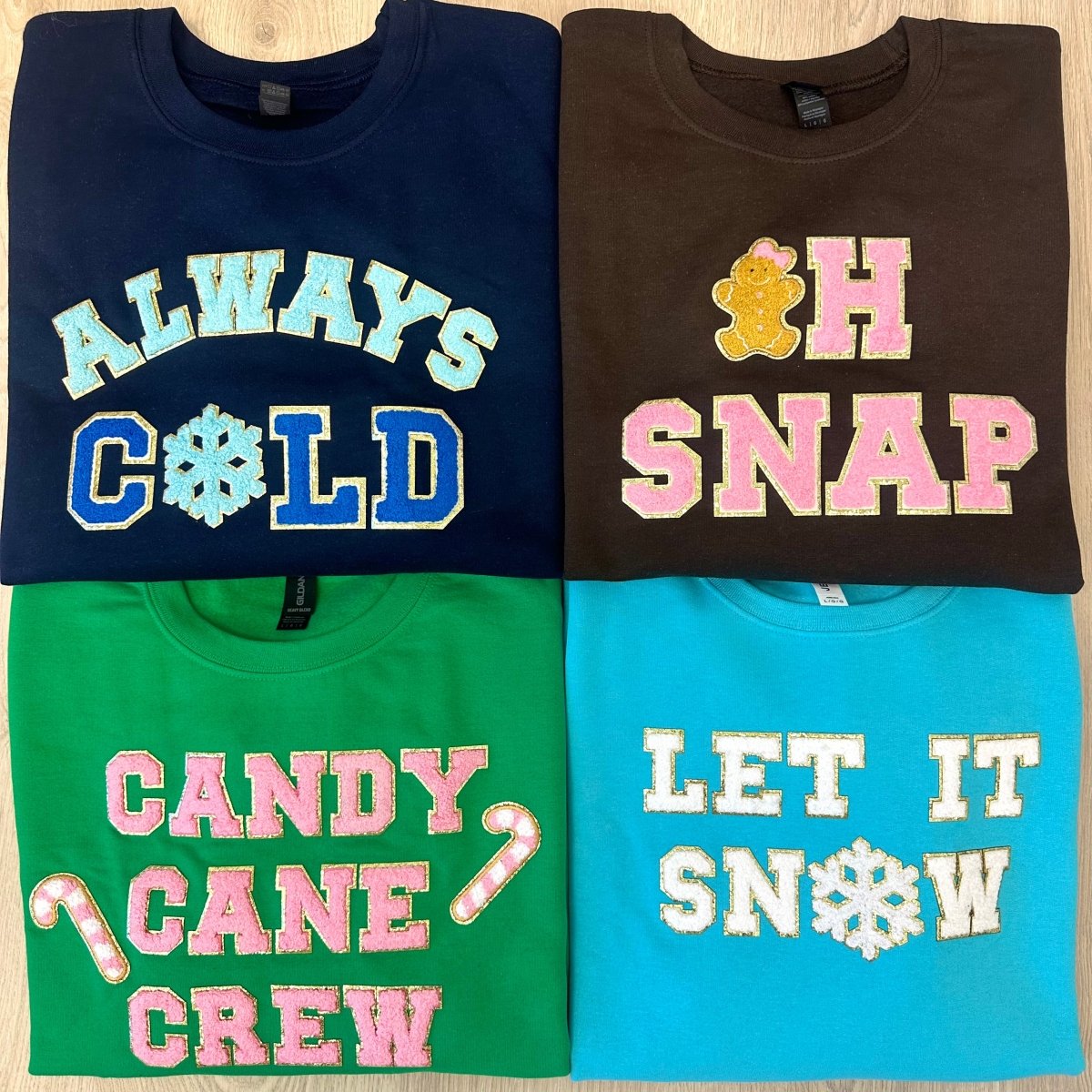 'Candy Cane Crew' Letter Patch Sweatshirt - United Monograms