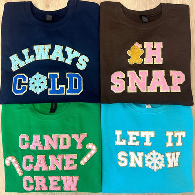 'Candy Cane Crew' Letter Patch Sweatshirt - United Monograms