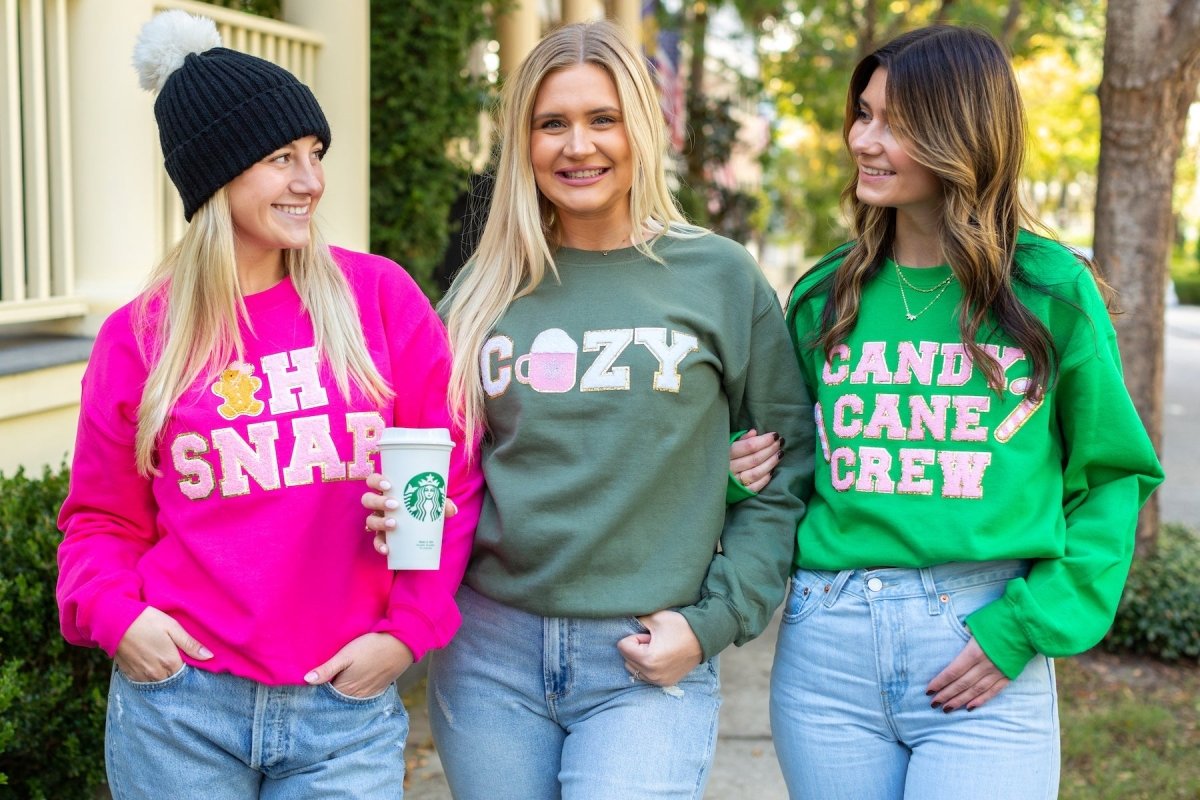 'Candy Cane Crew' Letter Patch Sweatshirt - United Monograms