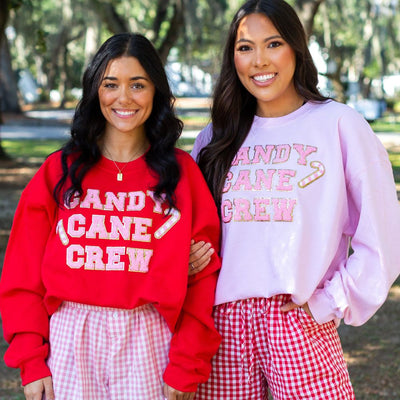 'Candy Cane Crew' Letter Patch Sweatshirt - United Monograms