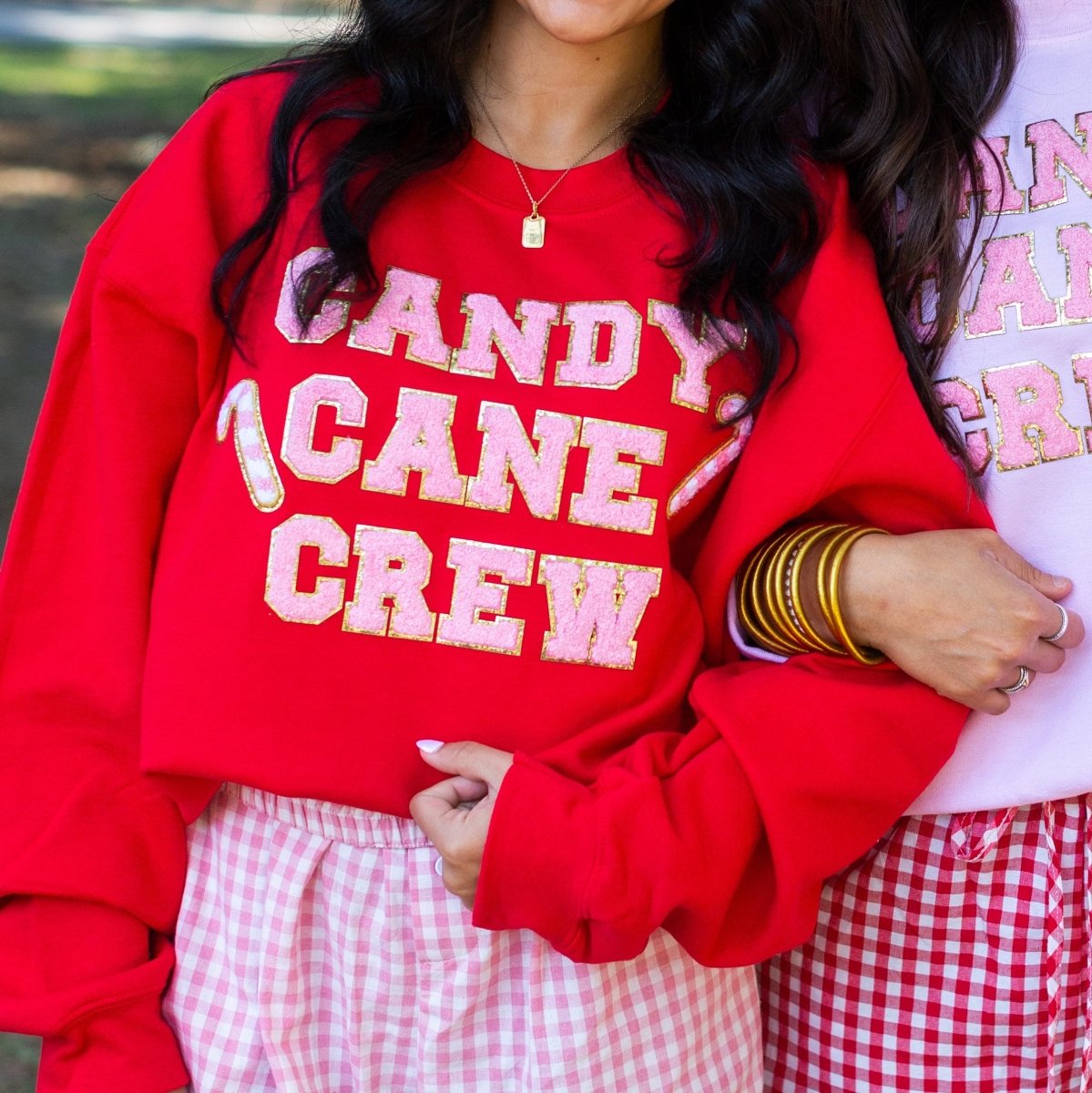 'Candy Cane Crew' Letter Patch Sweatshirt - United Monograms