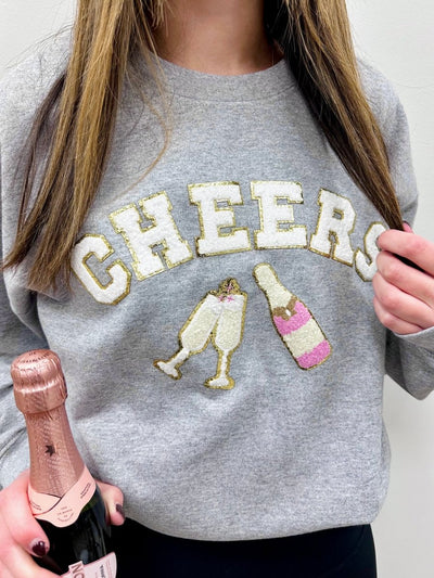 'Cheers' Letter Patch Crewneck Sweatshirt - United Monograms