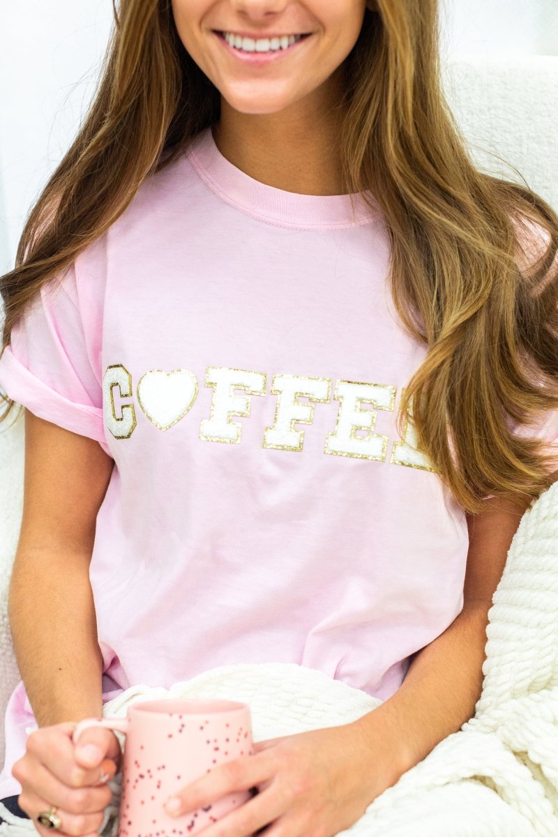 Coffee Heart Letter Patch Comfort Colors T-Shirt - United Monograms