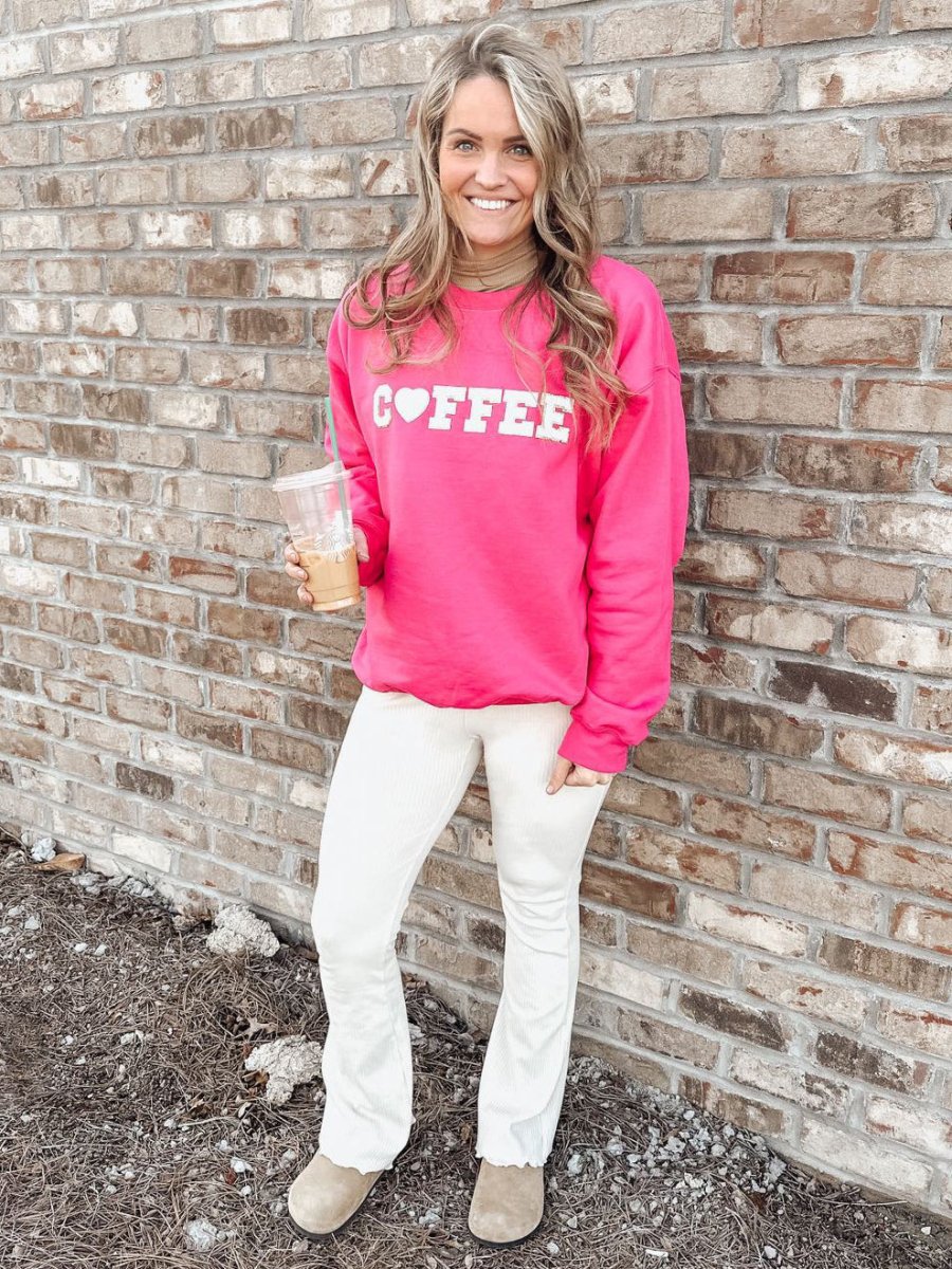 Coffee Heart Letter Patch Crewneck Sweatshirt - United Monograms