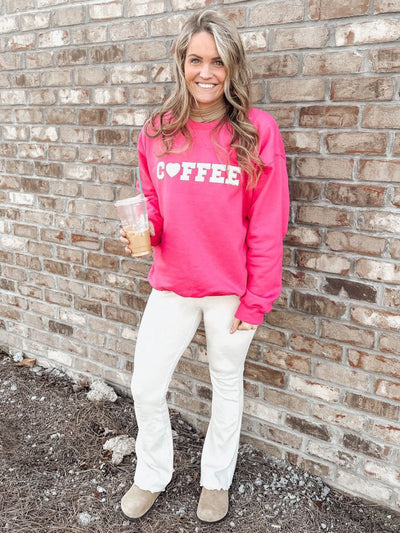 Coffee Heart Letter Patch Crewneck Sweatshirt - United Monograms