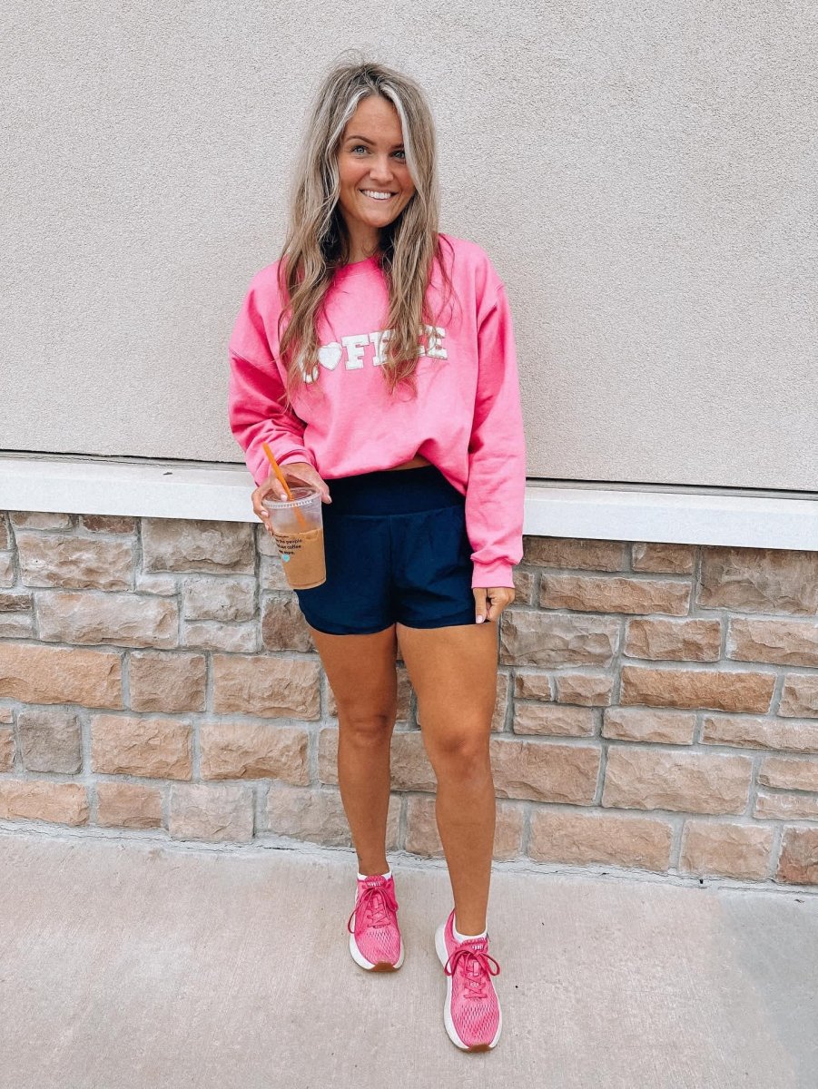 Coffee Heart Letter Patch Crewneck Sweatshirt - United Monograms